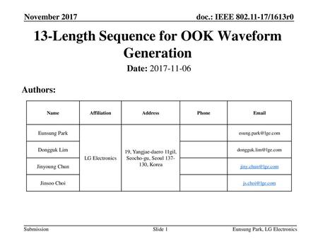 13-Length Sequence for OOK Waveform Generation