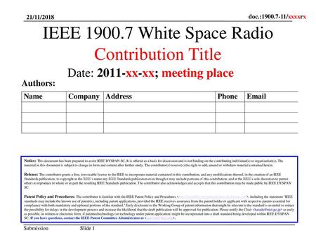 IEEE White Space Radio Contribution Title