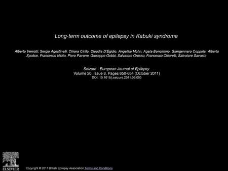 Long-term outcome of epilepsy in Kabuki syndrome