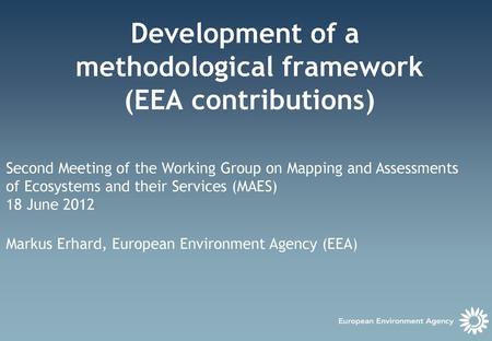 Development of a methodological framework (EEA contributions)