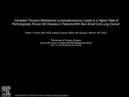 Complete Thoracic Mediastinal Lymphadenectomy Leads to a Higher Rate of Pathologically Proven N2 Disease in Patients With Non-Small Cell Lung Cancer 