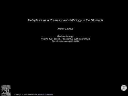 Metaplasia as a Premalignant Pathology in the Stomach
