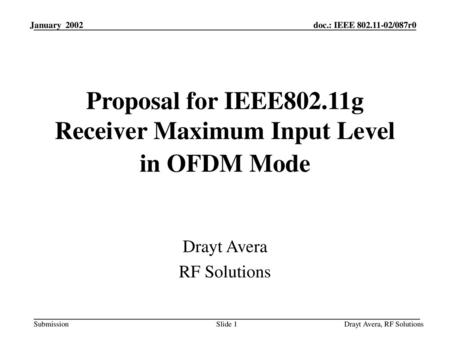 Proposal for IEEE802.11g Receiver Maximum Input Level in OFDM Mode