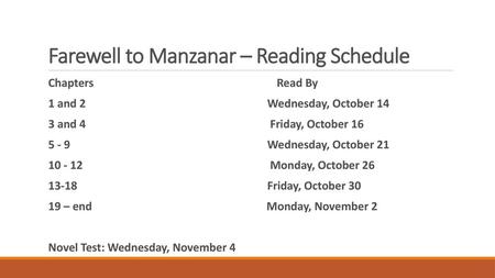 Farewell to Manzanar – Reading Schedule