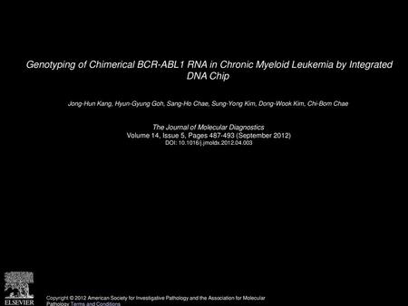 Genotyping of Chimerical BCR-ABL1 RNA in Chronic Myeloid Leukemia by Integrated DNA Chip  Jong-Hun Kang, Hyun-Gyung Goh, Sang-Ho Chae, Sung-Yong Kim,