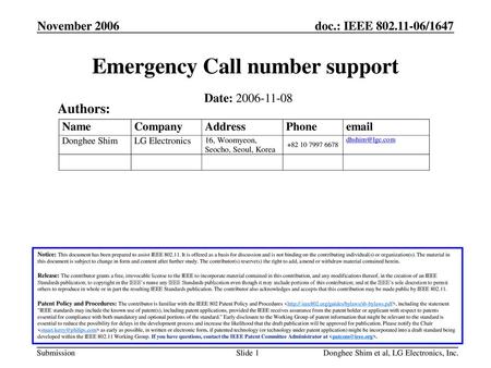 Emergency Call number support