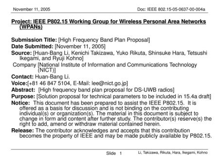 Submission Title: [High Frequency Band Plan Proposal]