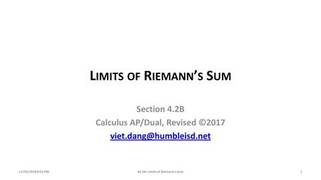Limits of Riemann’s Sum
