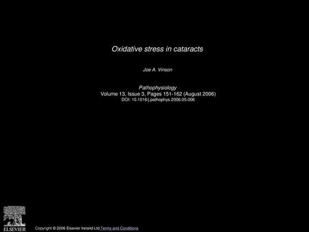 Oxidative stress in cataracts
