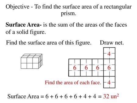 Objective - To find the surface area of a rectangular prism.