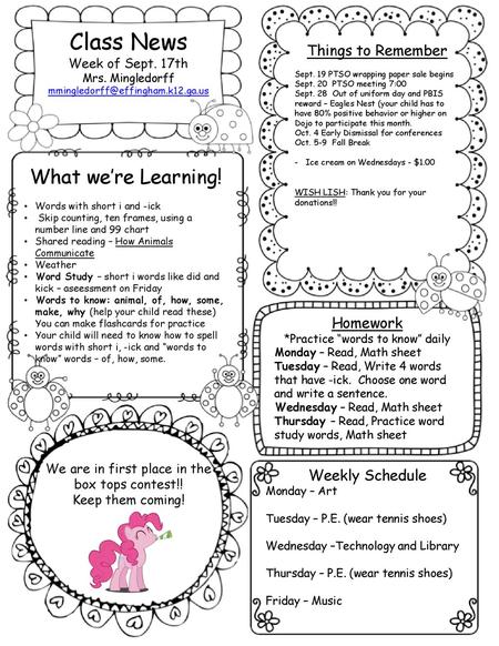 Class News What we’re Learning! Things to Remember Homework