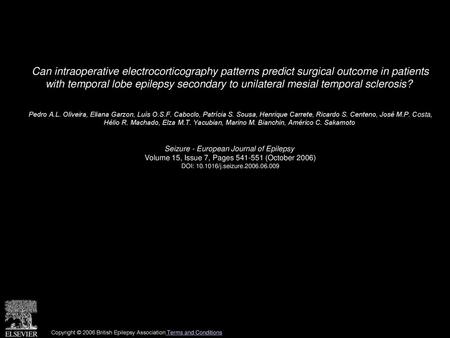 Can intraoperative electrocorticography patterns predict surgical outcome in patients with temporal lobe epilepsy secondary to unilateral mesial temporal.