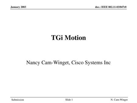 Nancy Cam-Winget, Cisco Systems Inc