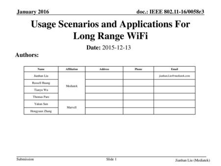 Usage Scenarios and Applications For Long Range WiFi