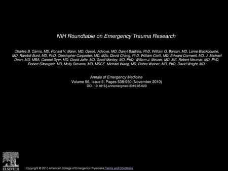 NIH Roundtable on Emergency Trauma Research