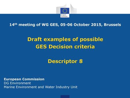 Draft examples of possible GES Decision criteria Descriptor 8