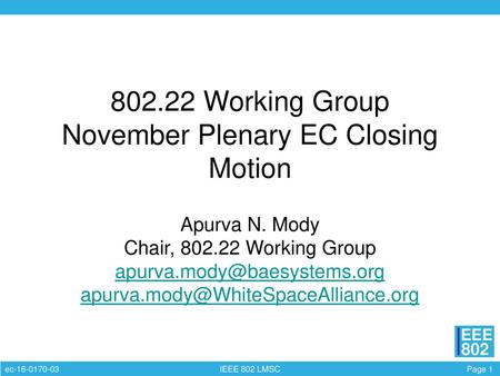 Working Group November Plenary EC Closing Motion