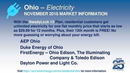 Ohio – Electricity NOVEMBER 2018 MARKET INFORMATION AEP Ohio