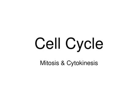 Cell Cycle Mitosis & Cytokinesis.