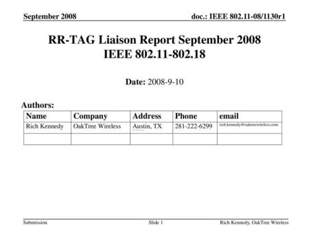 RR-TAG Liaison Report September 2008 IEEE