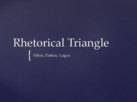 Rhetorical Triangle Ethos, Pathos, Logos.