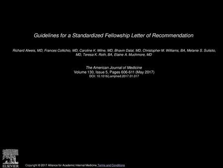 Guidelines for a Standardized Fellowship Letter of Recommendation