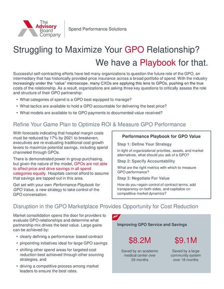Performance Playbook for GPO Value