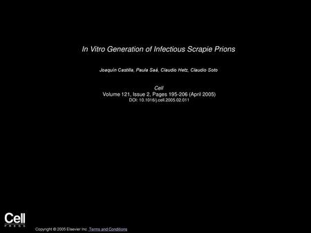 In Vitro Generation of Infectious Scrapie Prions