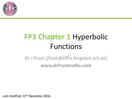 FP3 Chapter 1 Hyperbolic Functions