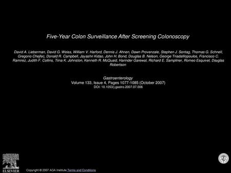 Five-Year Colon Surveillance After Screening Colonoscopy