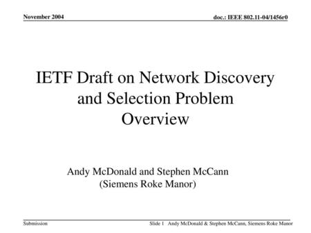 IETF Draft on Network Discovery and Selection Problem Overview