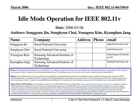 Idle Mode Operation for IEEE v