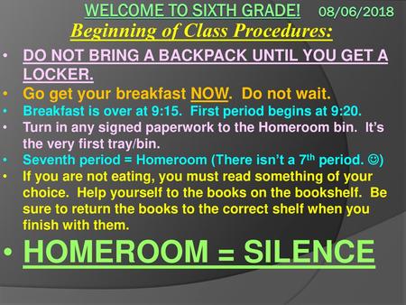 Welcome to sixth grade! 08/06/2018