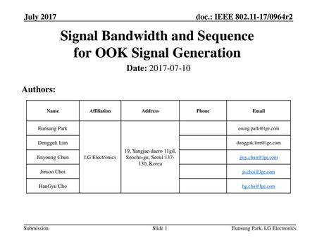 Signal Bandwidth and Sequence for OOK Signal Generation