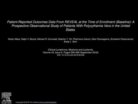 Patient-Reported Outcomes Data From REVEAL at the Time of Enrollment (Baseline): A Prospective Observational Study of Patients With Polycythemia Vera.