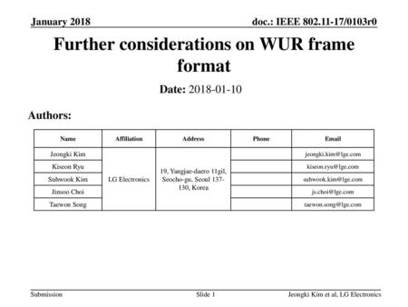 Further considerations on WUR frame format