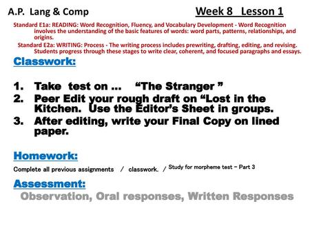 A.P. Lang & Comp Week 8 Lesson 1
