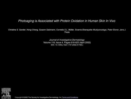 Photoaging is Associated with Protein Oxidation in Human Skin In Vivo