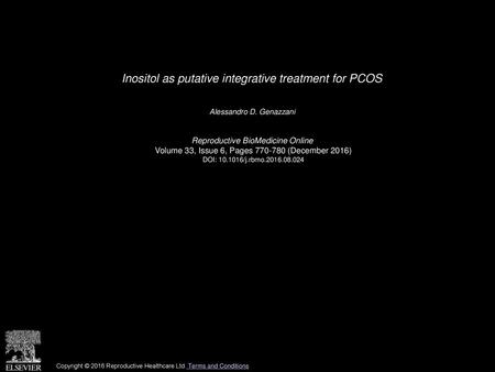 Inositol as putative integrative treatment for PCOS