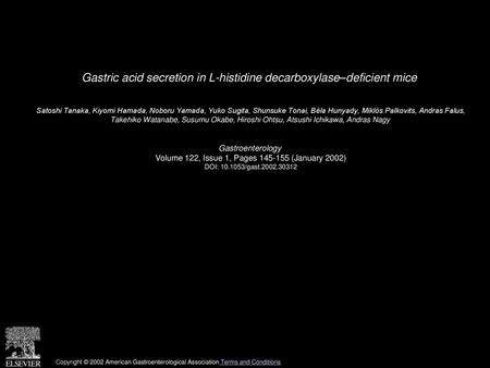 Gastric acid secretion in L-histidine decarboxylase–deficient mice