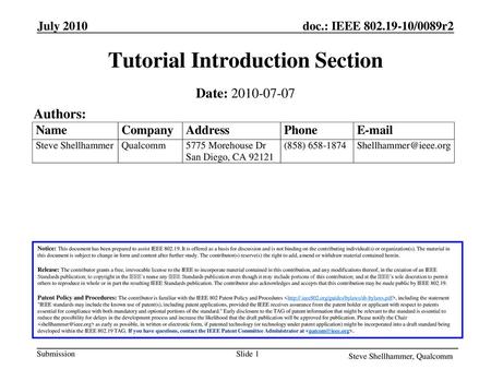 Tutorial Introduction Section