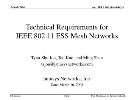 Technical Requirements for IEEE ESS Mesh Networks