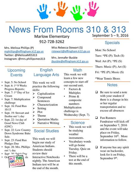 News From Rooms 310 & 313 Marlow Elementary