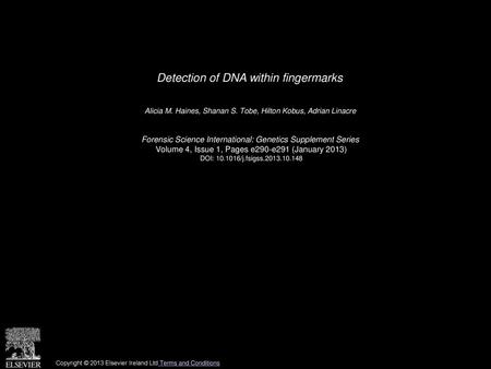 Detection of DNA within fingermarks