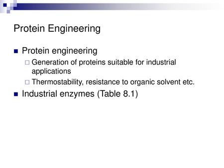 Protein Engineering Protein engineering Industrial enzymes (Table 8.1)