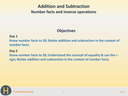 Addition and Subtraction Number facts and inverse operations