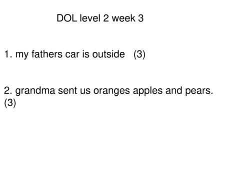 DOL level 2 week 3 1. my fathers car is outside   (3)