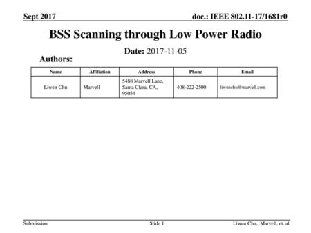 BSS Scanning through Low Power Radio