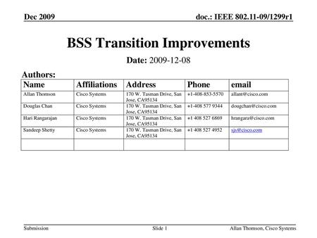 BSS Transition Improvements