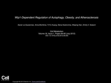Wip1-Dependent Regulation of Autophagy, Obesity, and Atherosclerosis